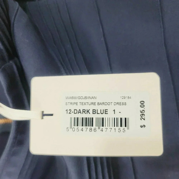 Ted Baker Women's Bardot Off The Shoulder Dress Cap Sleeve Stripe Blue Size 4 - Picture 7 of 8